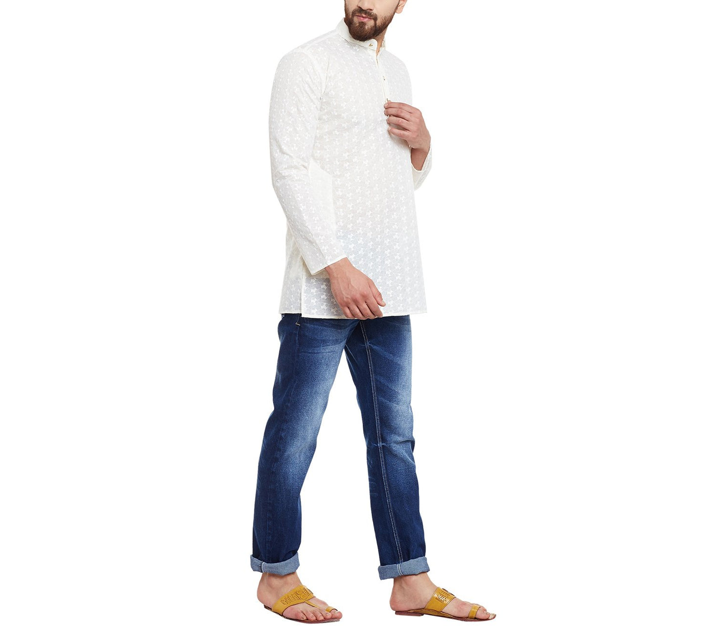 SOJANYA (Since 1958 Men's Cream Cotton Linen Short Kurta, Size: XXL