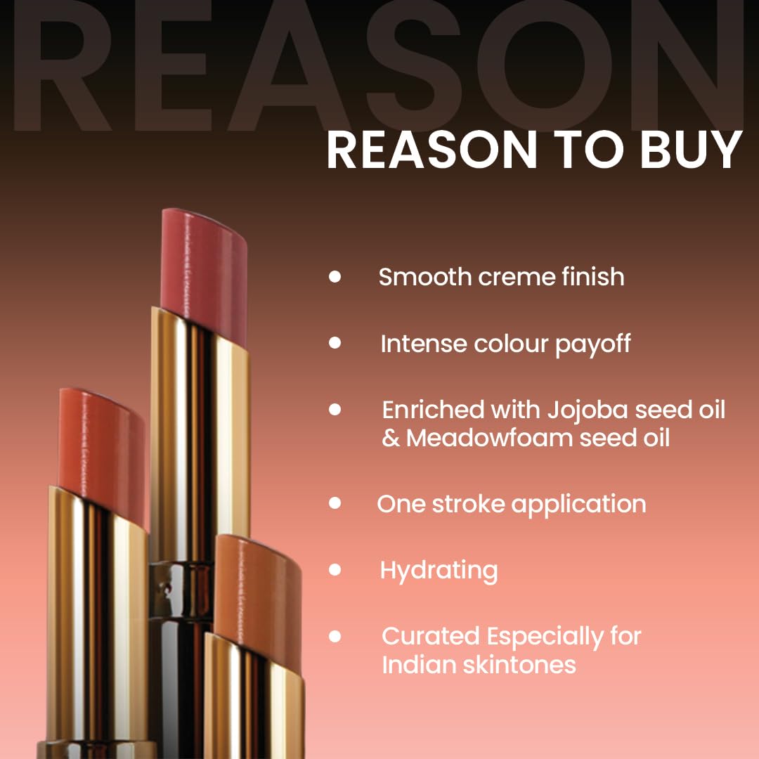 Charmacy Milano Flattering Nude Lipstick (Bedtime Flirt 02) - 3.6 g, Moisturizing Lips, Highly Pigmented, Light Weight, Smooth Application, Non-Toxic, Vegan, Cruelty Free