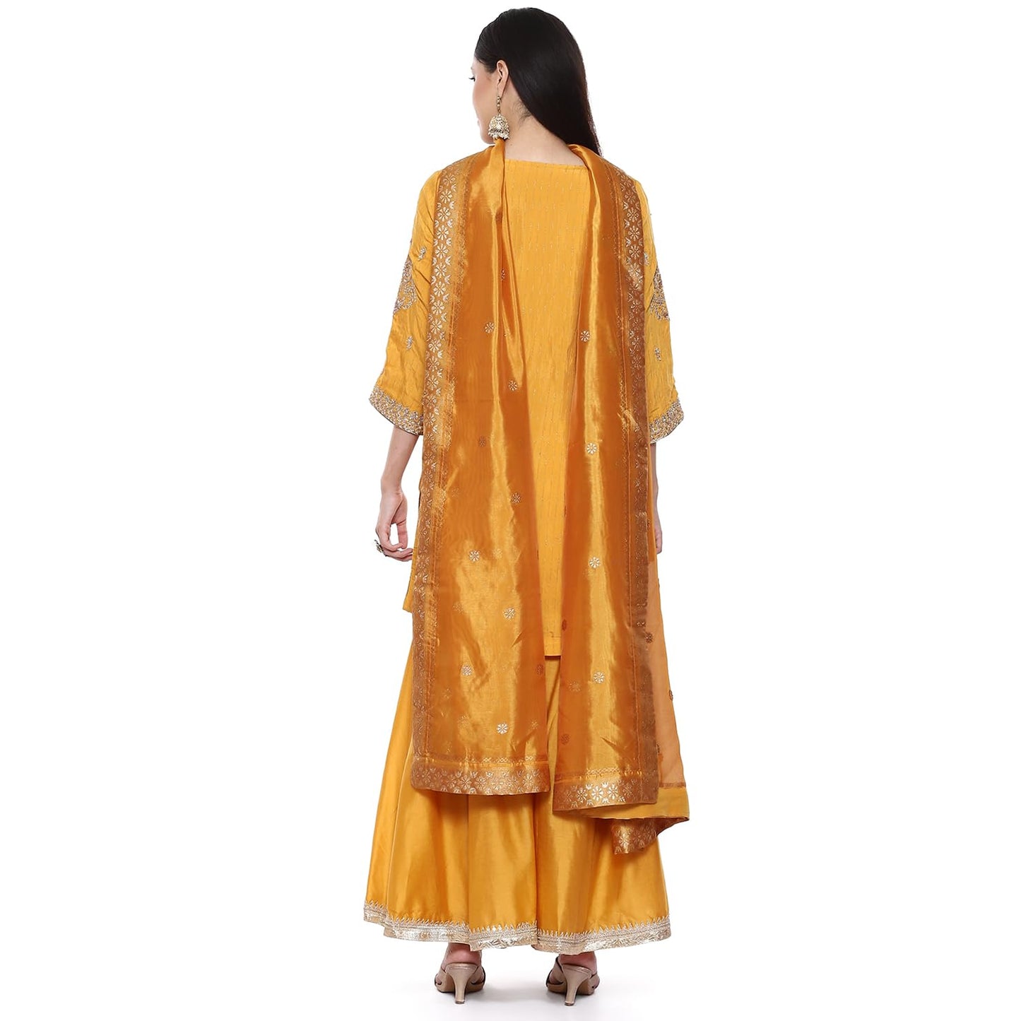 BIBA Viscose Women Embroidery Straight Salwar Kurta Dupatta(Skdkinari8925_Mustard_34)