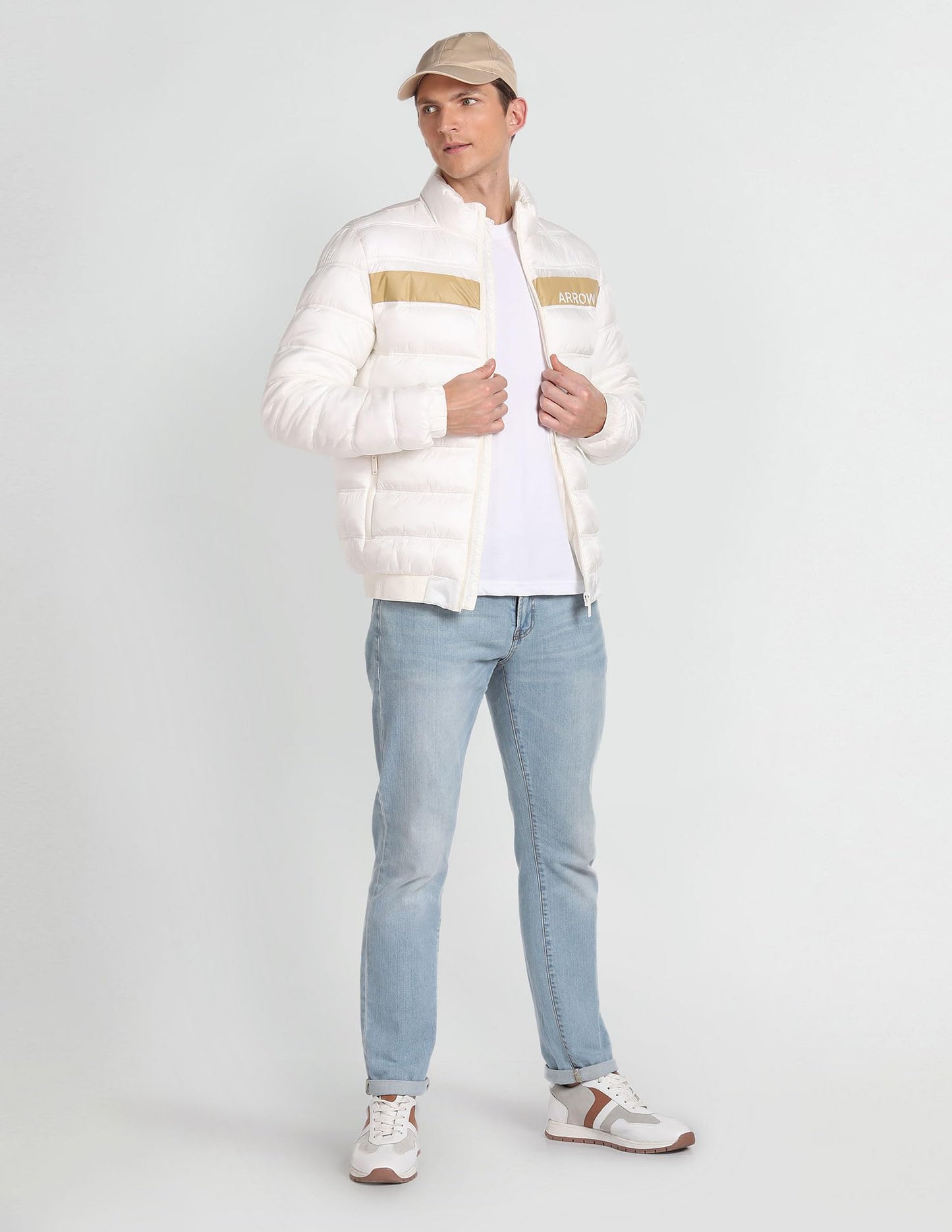 Arrow Men's Puffer Jacket (ASAGJK4749_Off White