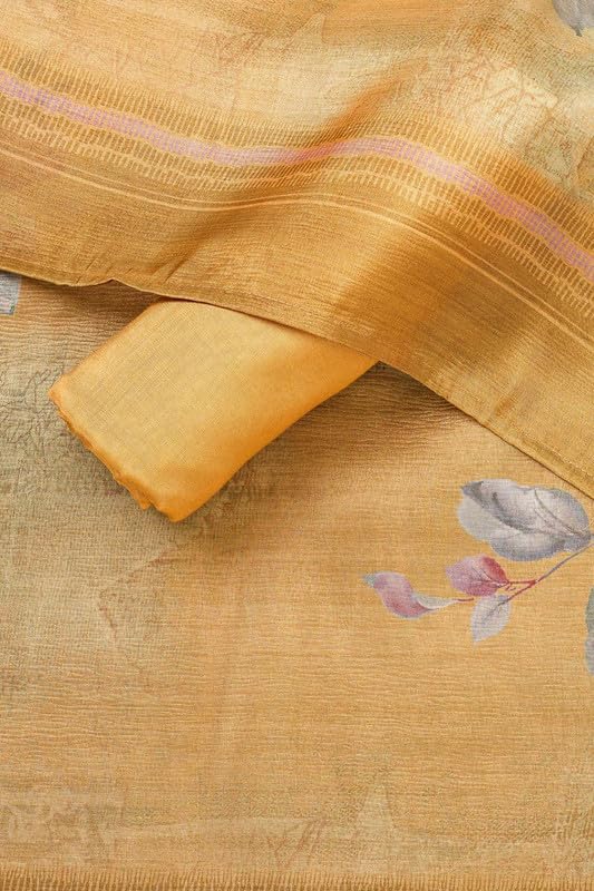 Soch Womens Mustard Silk Blend Floral Print Unstitch Dress Material With Sequins Work