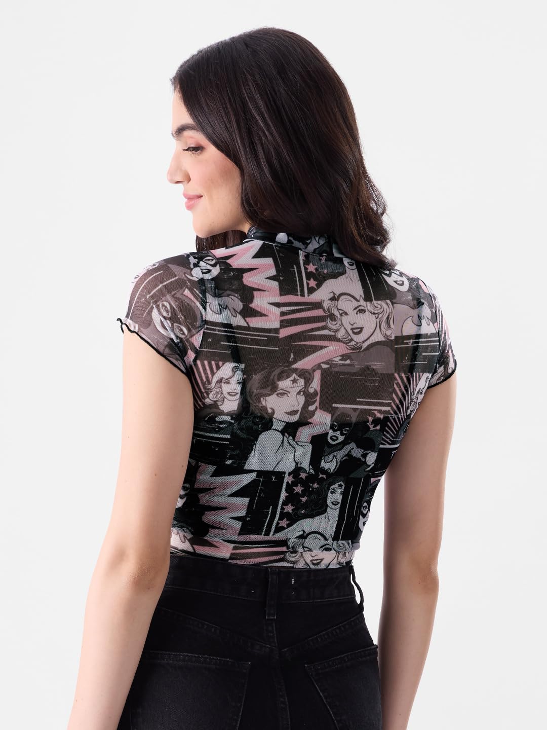 The Souled Store Official DC: Supergirls Women Slim fit Half Sleeve Cotton Multi Color Cropped Tops Crop Top for Girl Women Round Turtle Halter Neck Printed Shoulder Rib Knit Tank Top