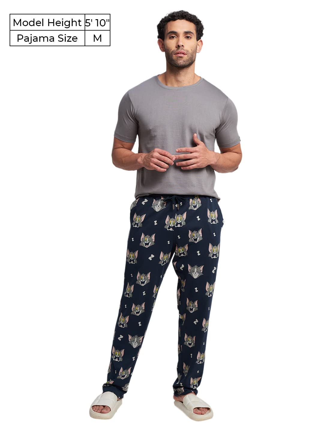 The Souled Store Men Official Tom and Jerry: Don't Wake Me Up Navy Blue Printed Pajamas
