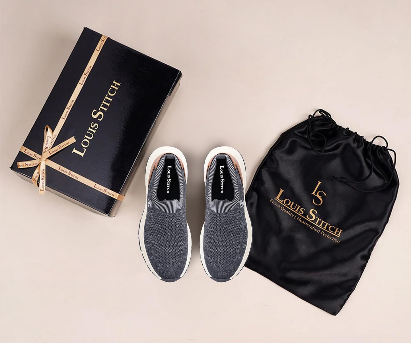 LOUIS STITCH Men’s Grey and Tan Lightweight Athleisure Sport Shoes | Dual-Color EVA Sole | Casual Sneaker & Athleisure Wear | LS-AT-FS01-GYTN