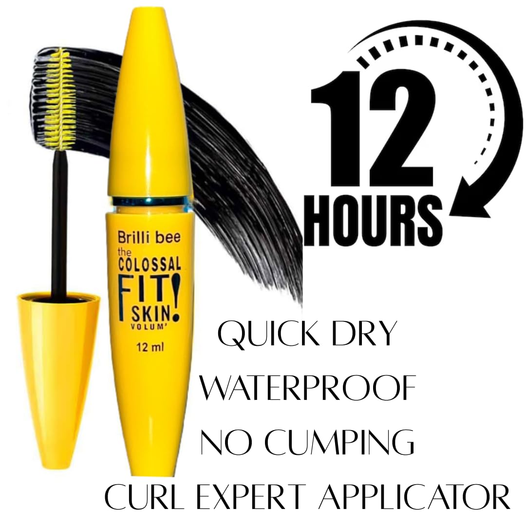 Colossal Waterproof Mascara, Volumizing Black Lash Makeup, Smudge-Proof & Long-Lasting Eye Makeup