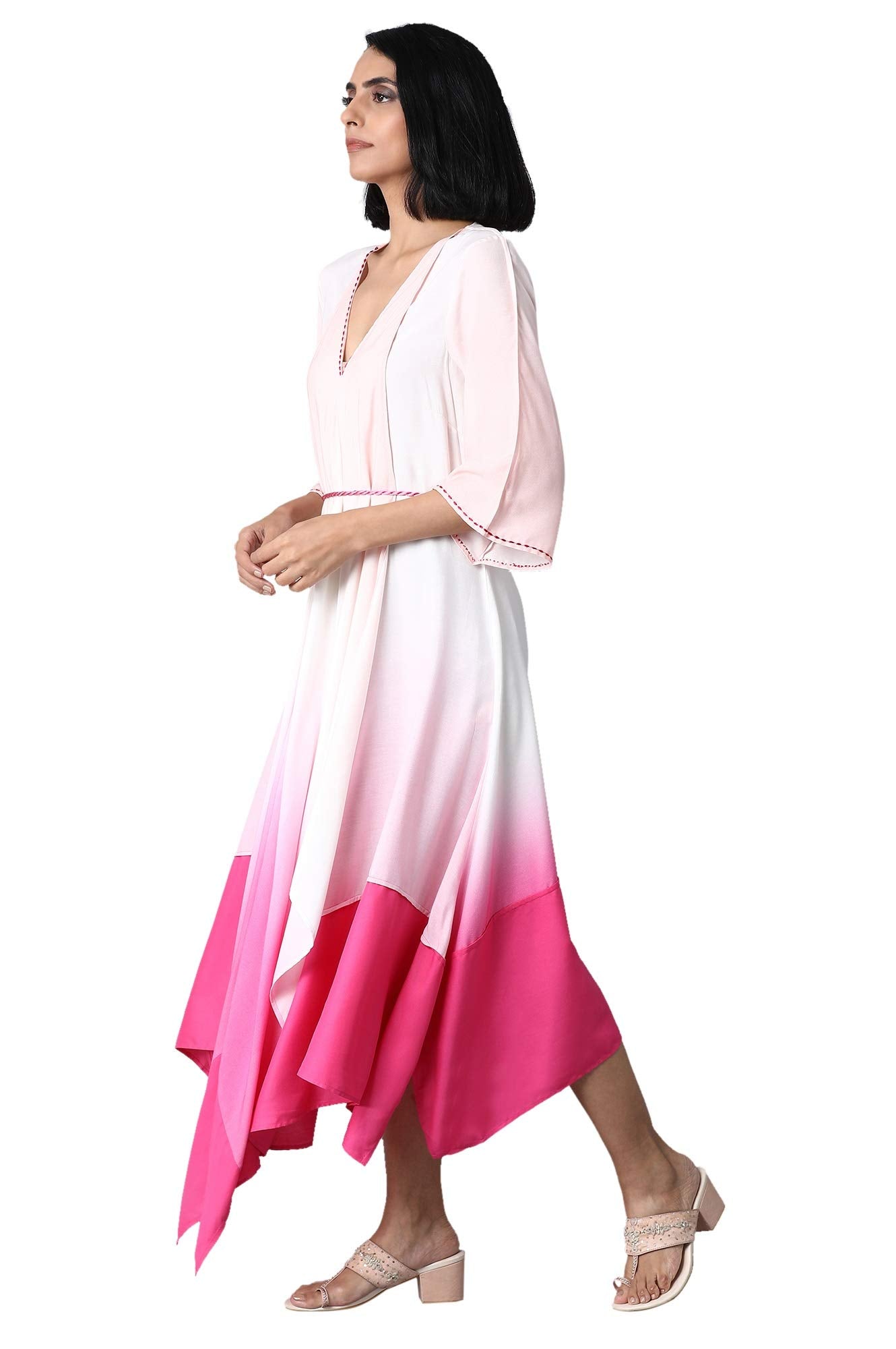 W for Woman Women's Viscose Flared Knee-Length Dress (21FEW13562-114375_Light Blue_8)