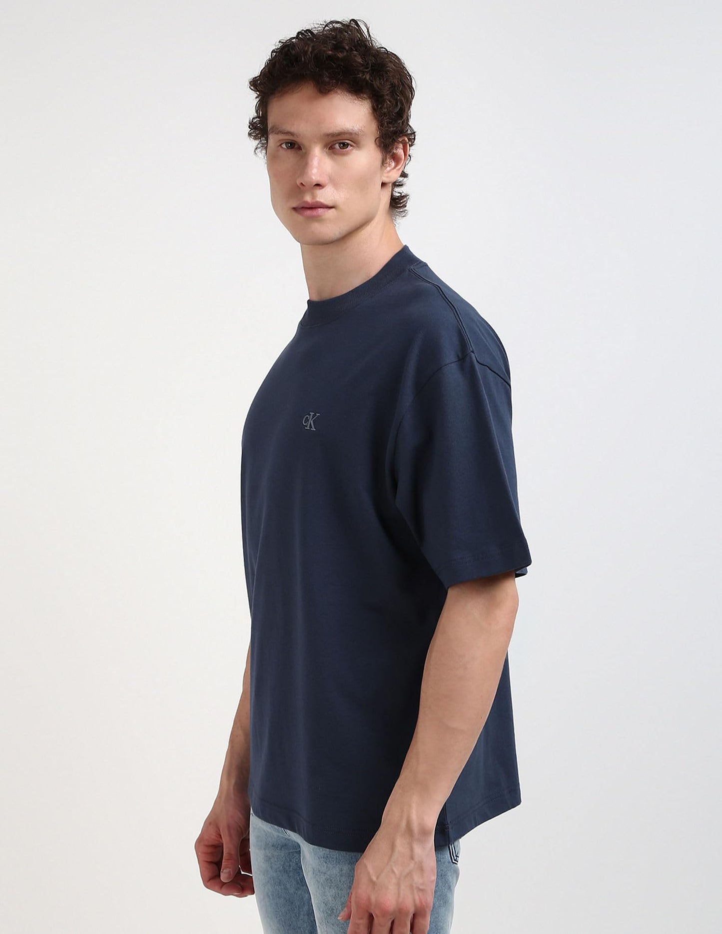 Calvin Klein Jeans Men Blue Solid Round Neck Short Sleeves T-Shirt