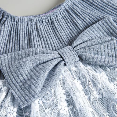 Hopscotch Girls Ruffled Sleeves Grey Pure Cotton Embroidered Dress with Headband (6-9 Months)