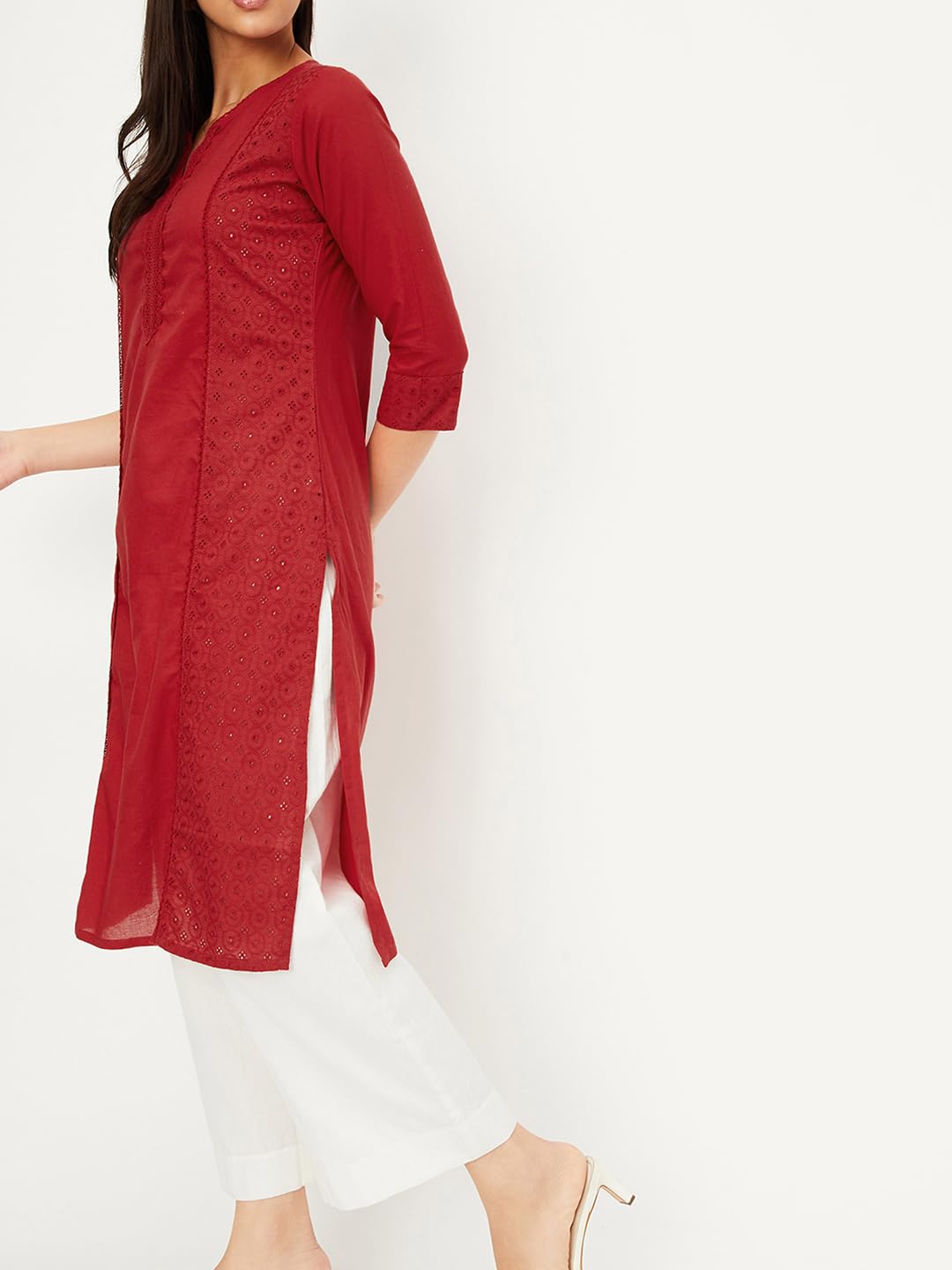 Max Women's Cambric Regular Kurta (BEWWSS24AL_Maroon_M, Regular Fit
