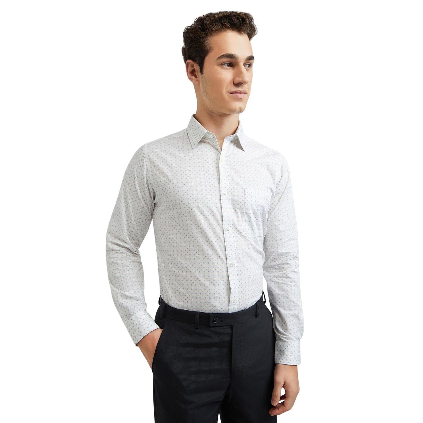Raymond Men's Slim Fit Cotton Semicutaway Collar Print Pattern Button Closure Full Sleeve Light Blue Formal Shirt