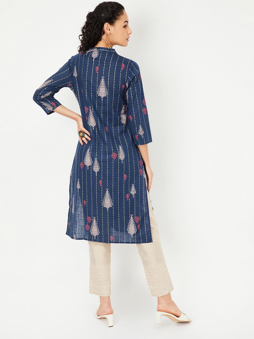 Max Women's Cotton Blend Regular Fit Kurta (PEPKSP25TUINDIGO_Indigo, XL