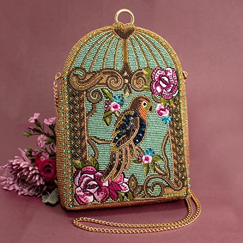 Mary Frances Pretty Parrot Beaded Handbag – Bird Embellished Crossbody Evening Shoulder Bag for Travel, Weddings, Parties – Multicolor