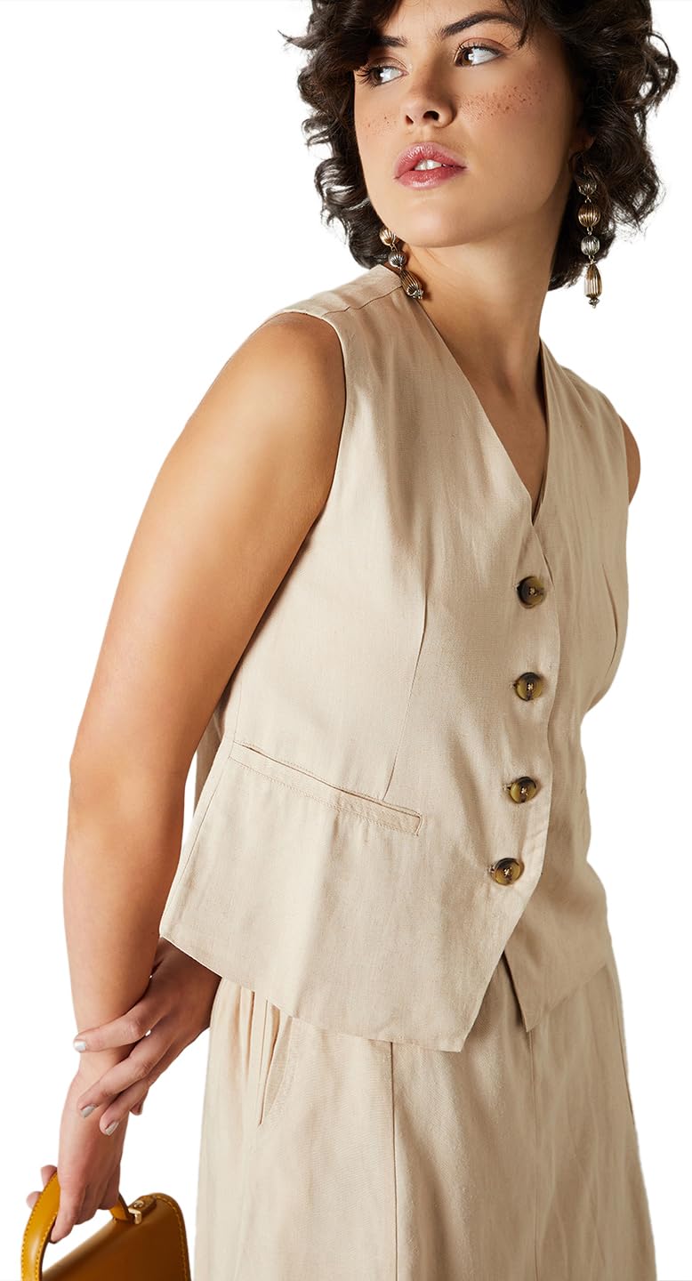 Max URB_N Women Solid Waistcoat (Cream_20)