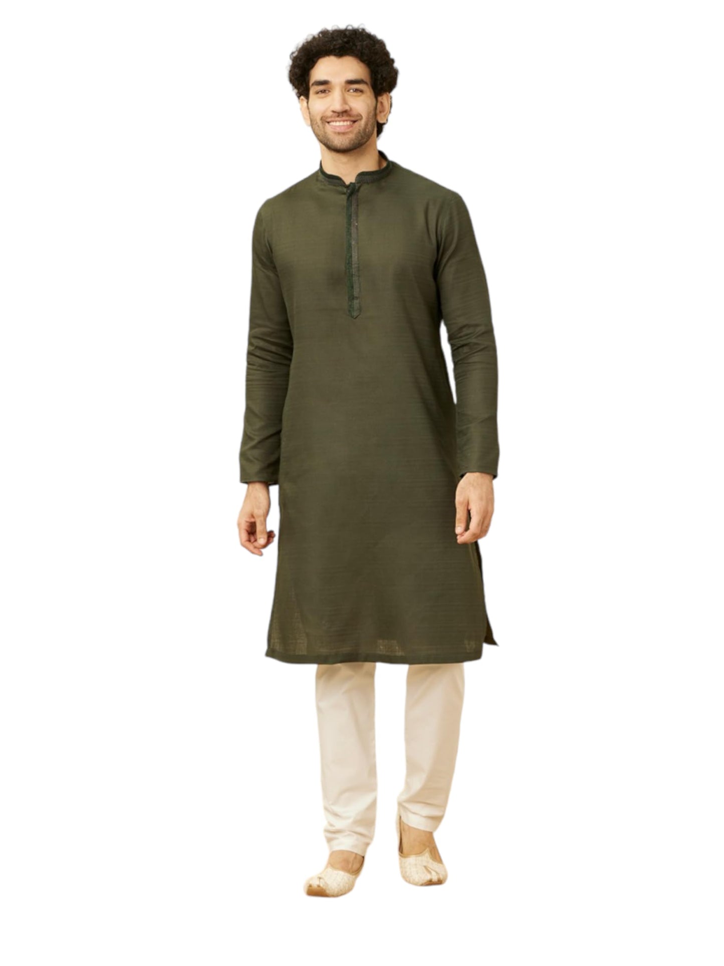 Manyavar Mens Green Cotton Kurta Pyjama Set