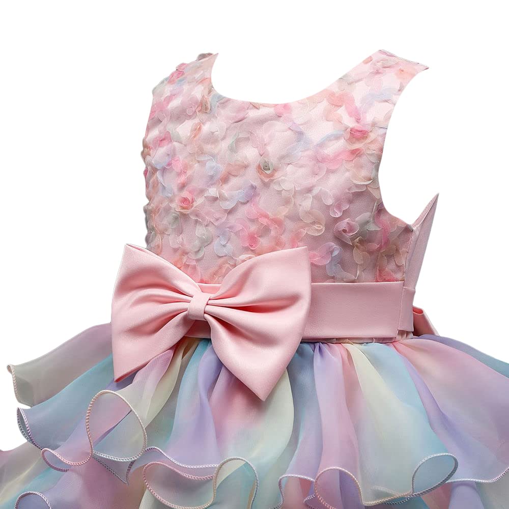 Hopscotch Girls Fit And Flare Knee-Length Polyester Bow Applique Sleeveless Party Dress in Peach Color for Ages 3-4 Years