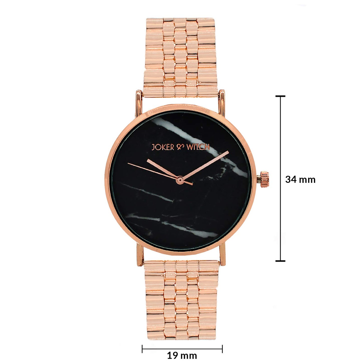 Joker & Witch Women April 34mm Black Dial 18mm Rose Gold Stainless Steel Watch