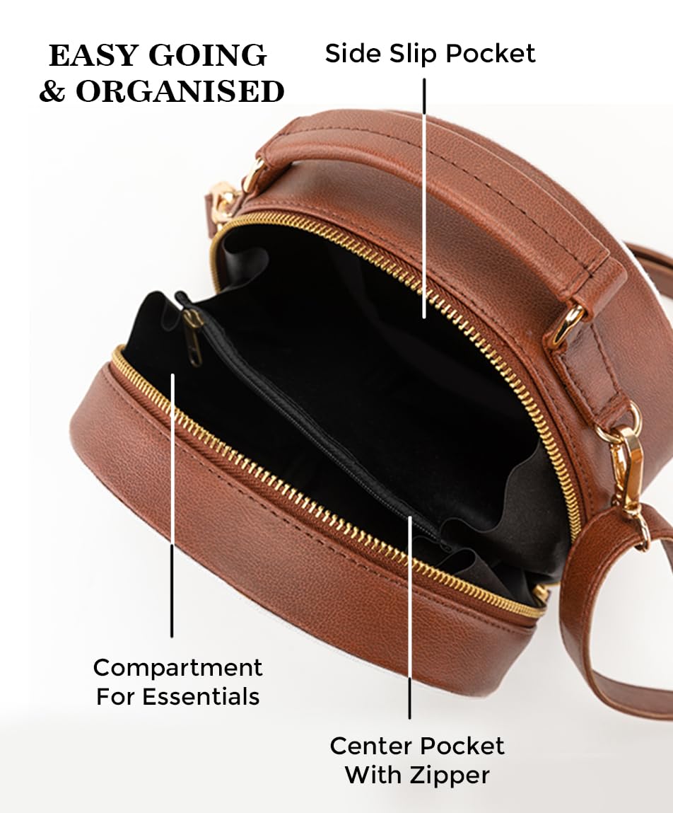 Kalankit Round Sling Bag for Women | Lightweight Vegan Leather Crossbody | Stylish Compact Purse | Compact Handbag for Women | Valentine Gift for Girlfriend | Breaking The Monotony