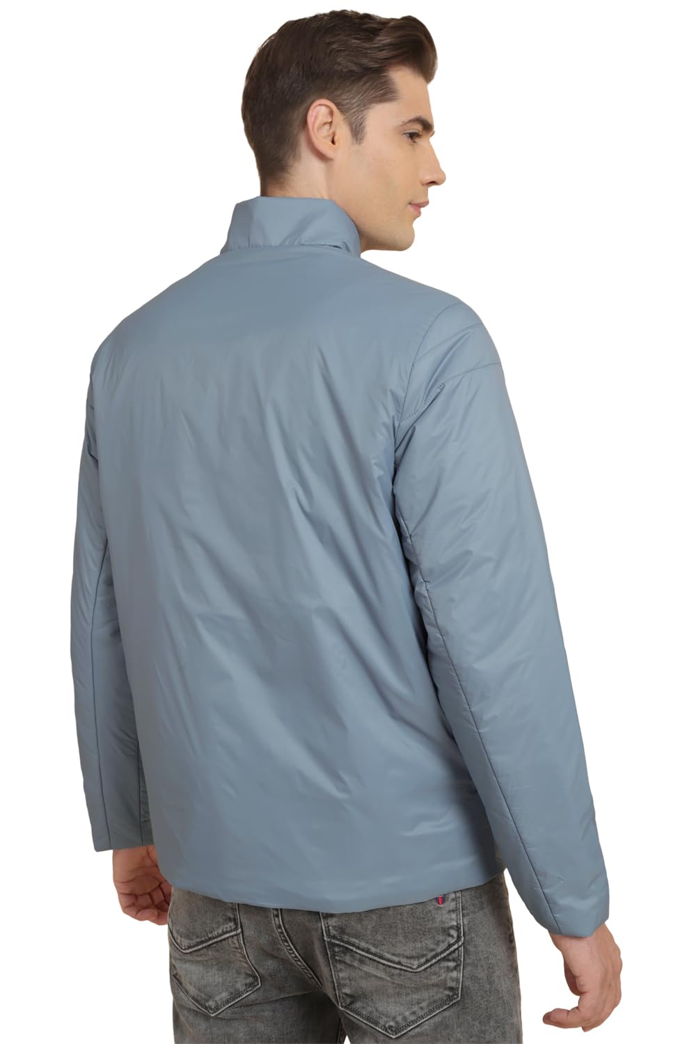 Men Blue Solid Full Sleeves Casual Jacket