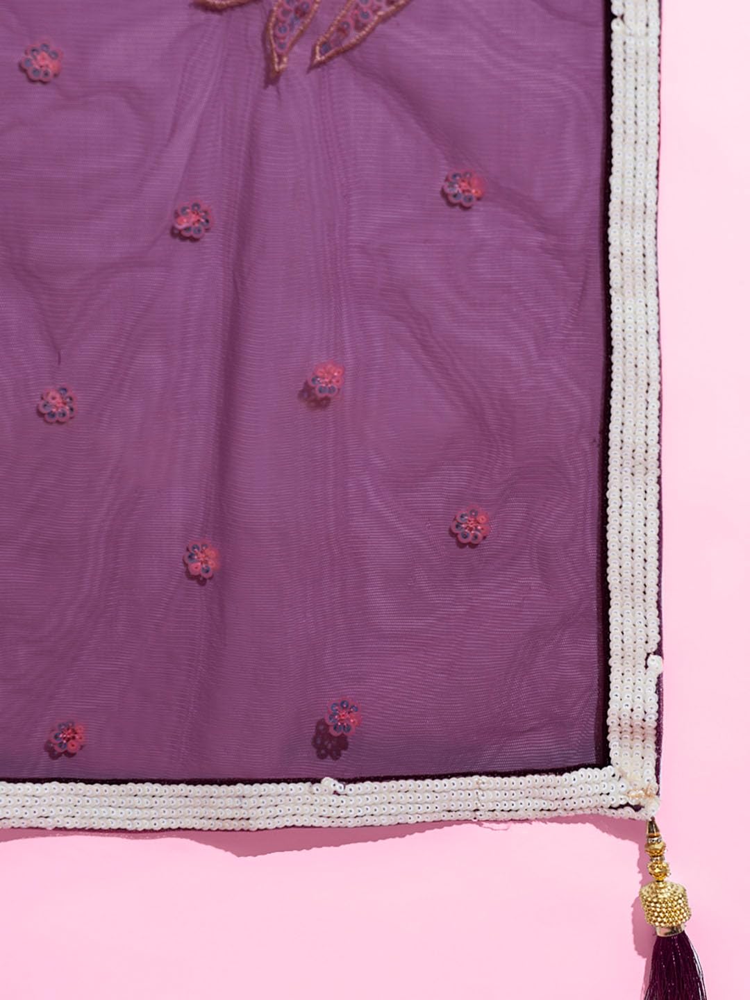 Zeel Clothing Women's Net Sequins Embroidered Soft Net Semi Stitched Lehenga Choli With Dupatta (6032-Wine-Wedding-Stylish-Lehenga-Choli-Latest; Free Size), Multicolor