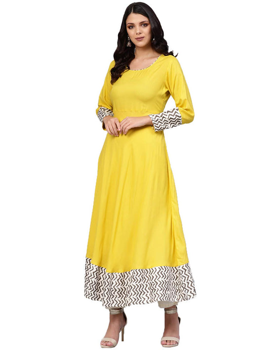 Divena Women's Rayon A-Line Ankle Length Dress (DK0507A-XS_Yellow