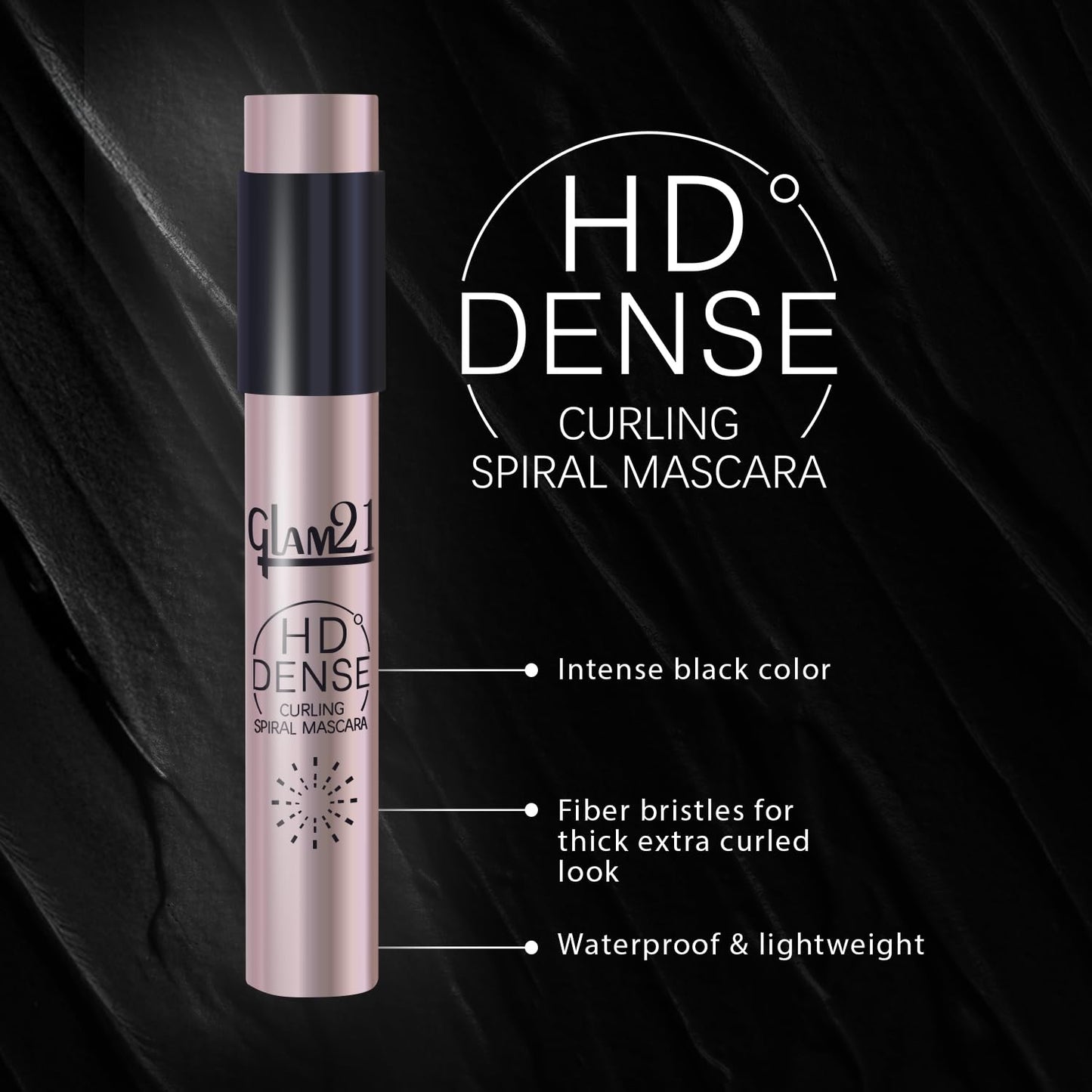 Glam 21 HD Dense Mascara, With Petite Brush, Thermal Sensitive Technology, Smudge Proof, Water Proof, Voluminous Eyelashes, 16 Hours Long-wear (Black) | 10ml