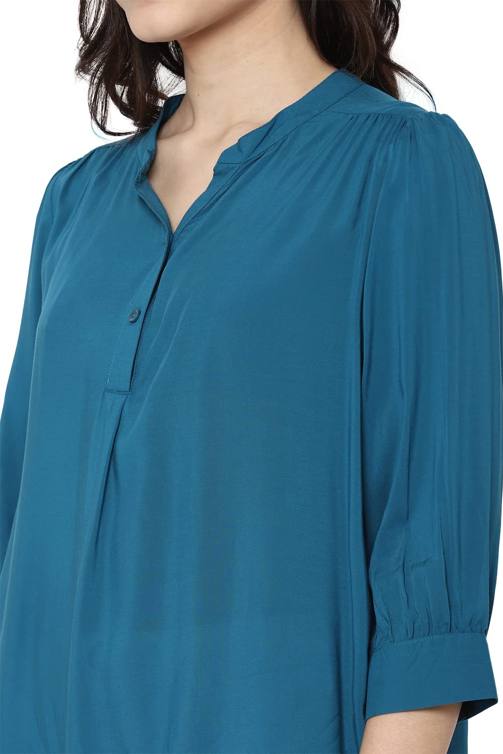 Allen Solly Women's Solid Regular Fit Blouse (AHTSWRGFL48496_Blue S)