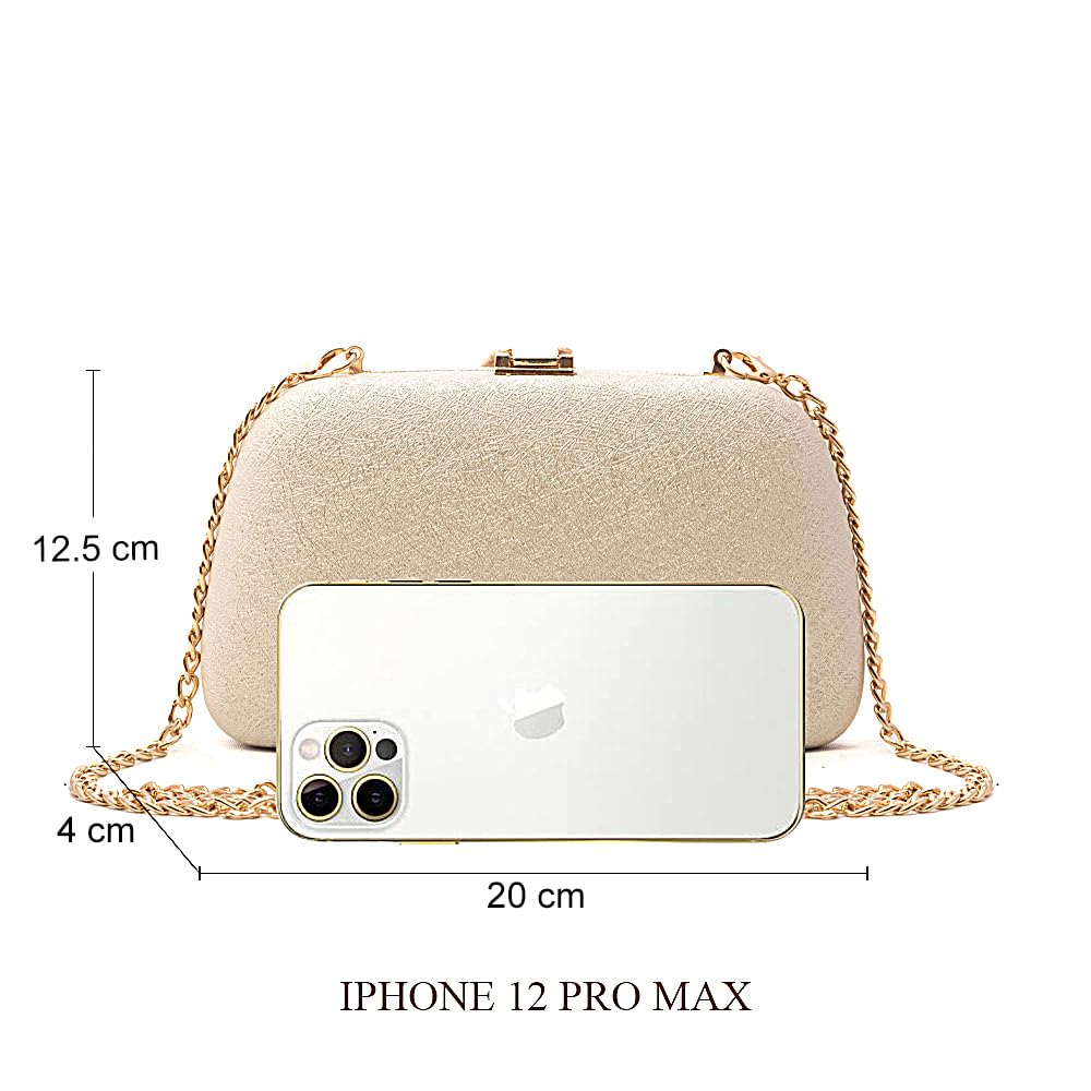 INOVERA (LABEL) Women Evening Hand Clutch | Ladies Party Wedding Purse with Chain Strap (Ivory)