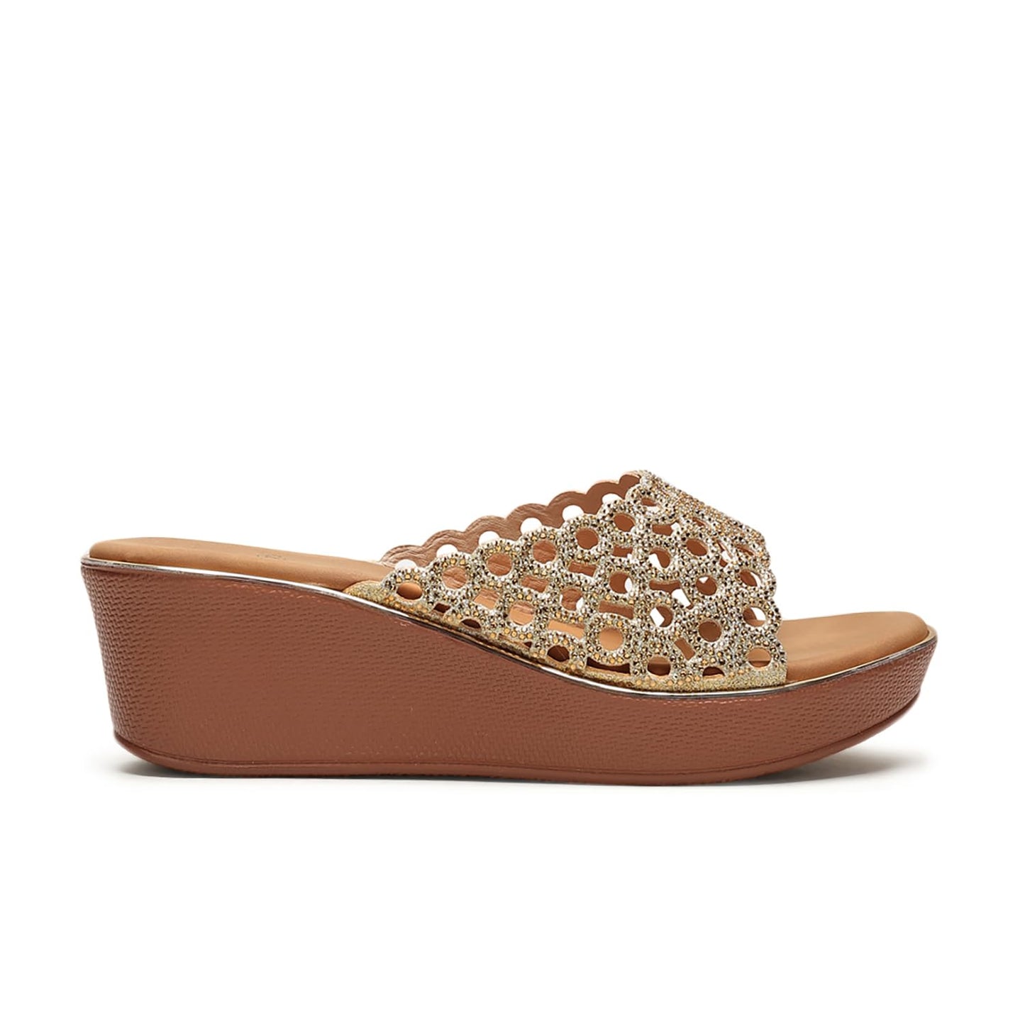 Marc Loire Women’s Flatform Heel Fashion Sandals | Elegant Embellished Slip-On Open Back Sandals for Casual, Ethnic & Party Outfits (Gold, UK Footwear Size System, Adult, Women, Numeric, Medium, 7)