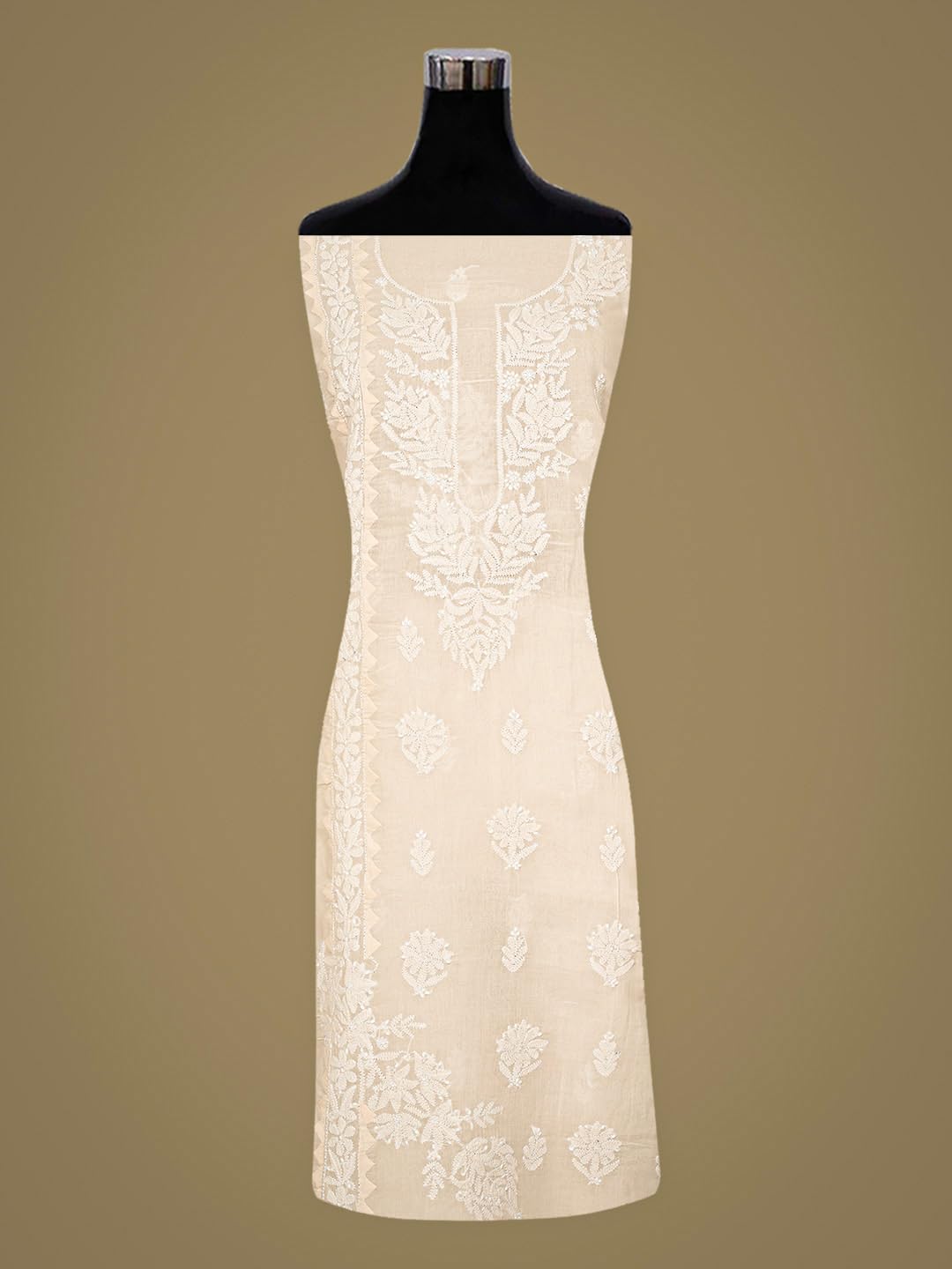 Ada Hand Embroidered Lucknowi Chikankari Unstitched Cotton Dress Material Suit Piece with Dupatta for Women 01A871559 Peach