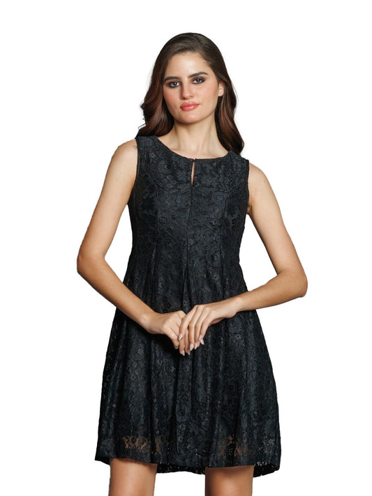 Zink London Women's Black Lace Flared Short Dress