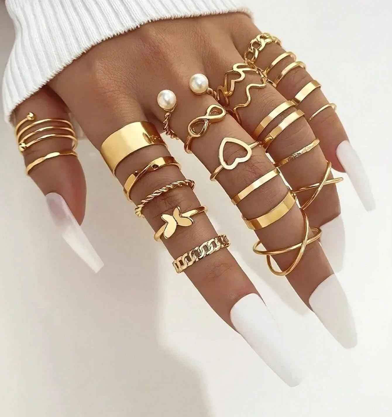 YouBella Fashion Jewellery Celebrity Inspired Combo of Latest Stylish Stackable Kunckle Rings Set for Women and Girls (Gold)