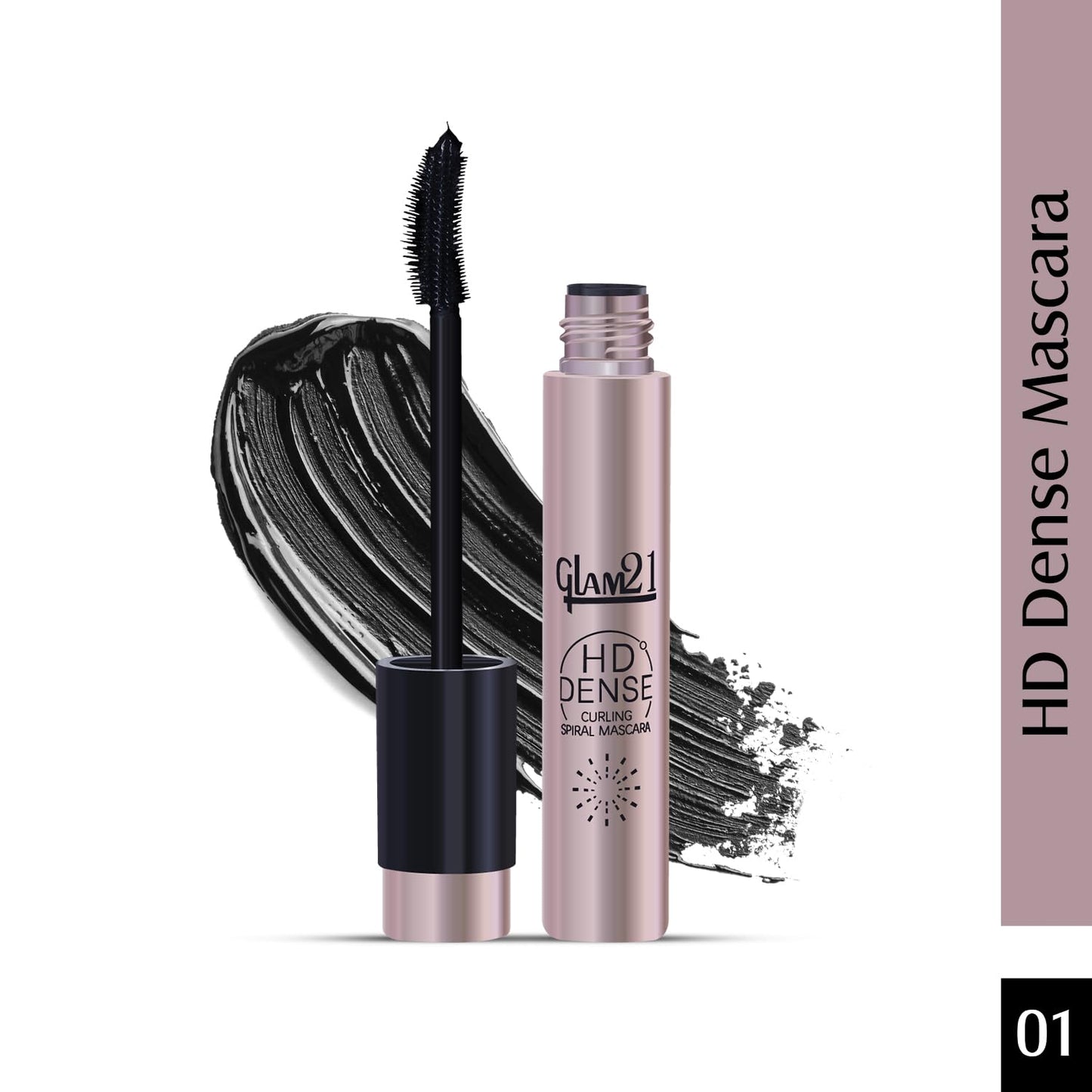 Glam 21 HD Dense Mascara, With Petite Brush, Thermal Sensitive Technology, Smudge Proof, Water Proof, Voluminous Eyelashes, 16 Hours Long-wear (Black) | 10ml