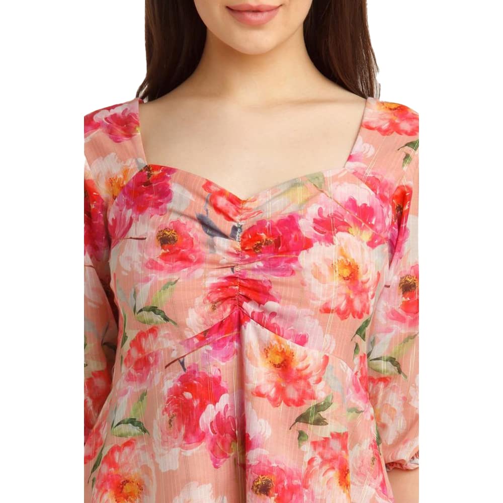 Zink London Women's Pink Printed Layered Short Dress