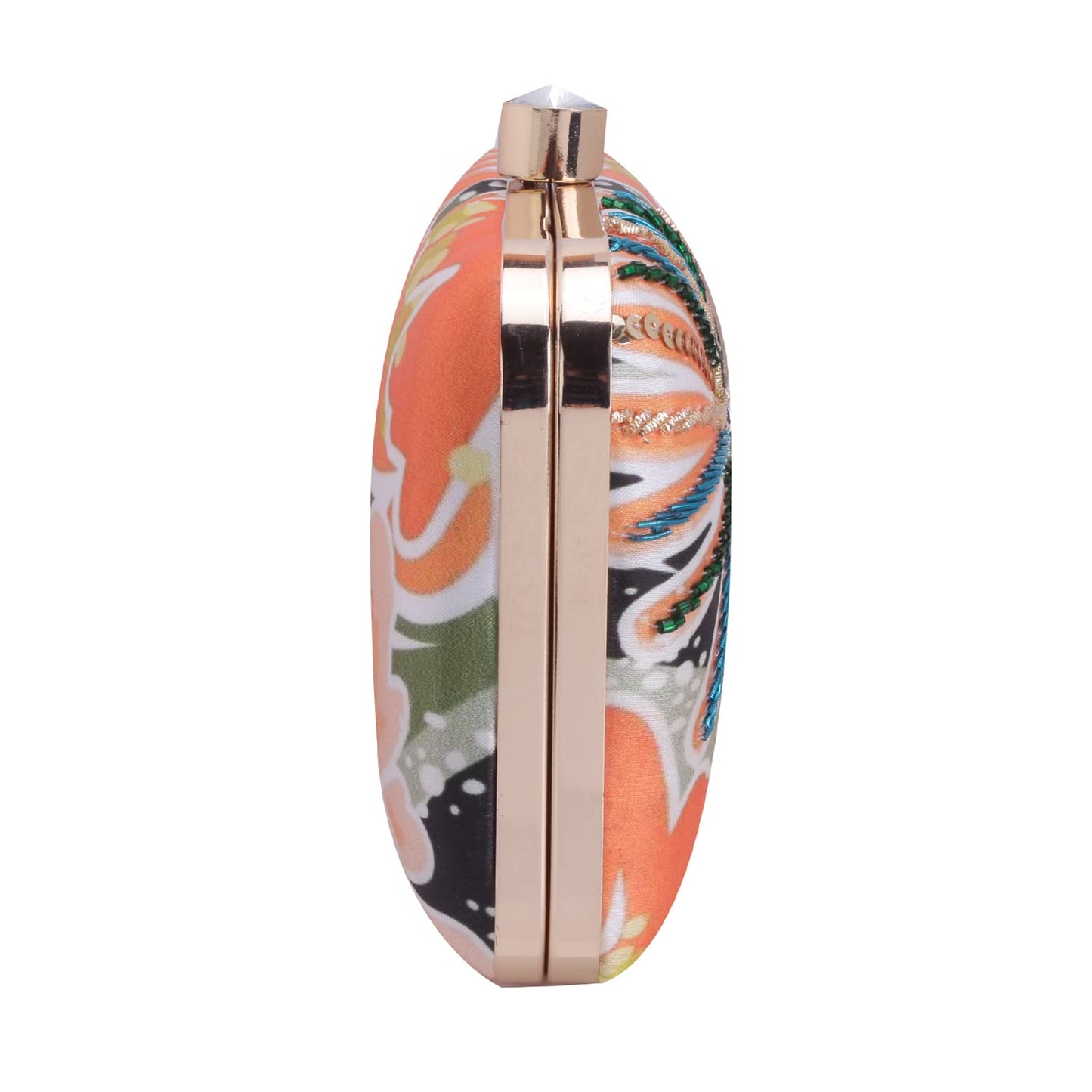 SWISNI Orange orange floral printed embridered clutch II Women's Traditional Designer Clutch For Women & Girls II PRINTED EMBROIDERED CLUTCHES