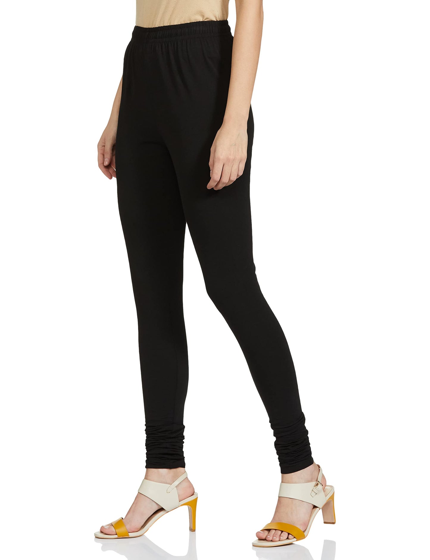 Max Women Solid Mid Rise Elasticated Regular Fit Churidar (Nooskc21Bl_Black_XL)