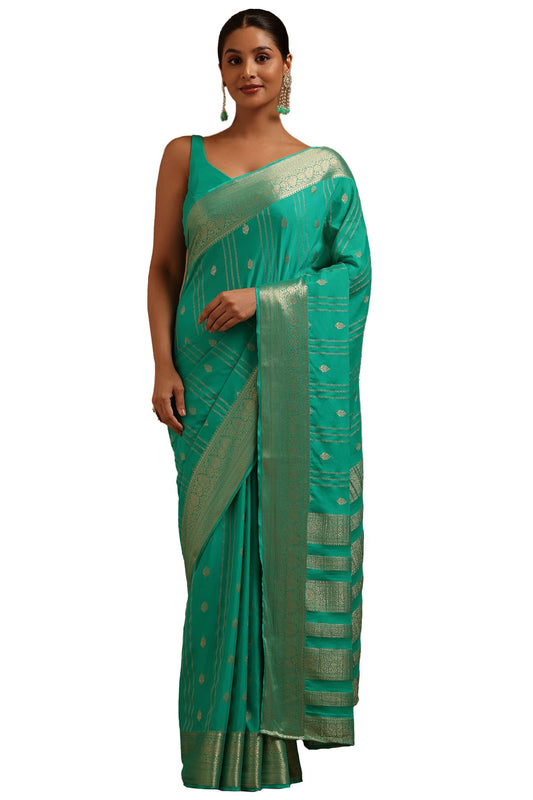 Soch Womens Light Green Georgette Zari Woven Saree With Zari Woven