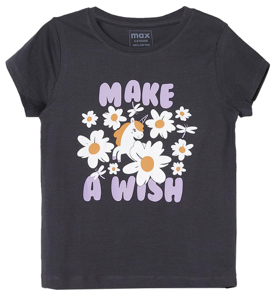 Max Girl's Regular Fit T-Shirt (M24CBT06_Charcoal_2-3Y
