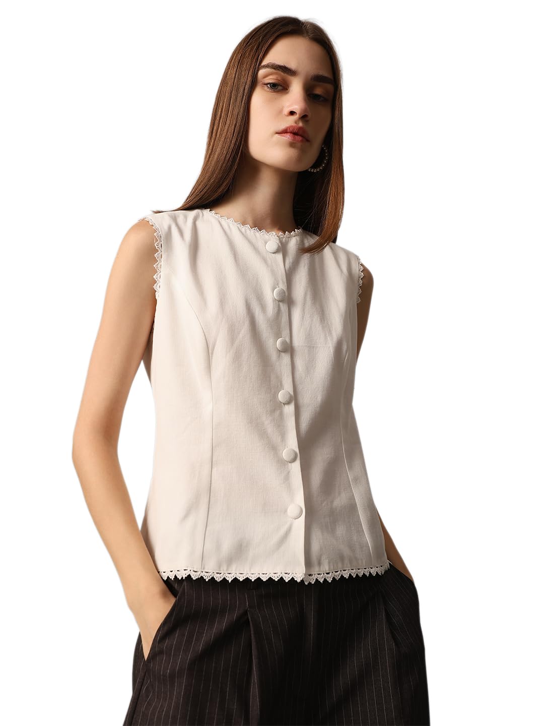 ONLY Women's Regular Fit White Waistcoat