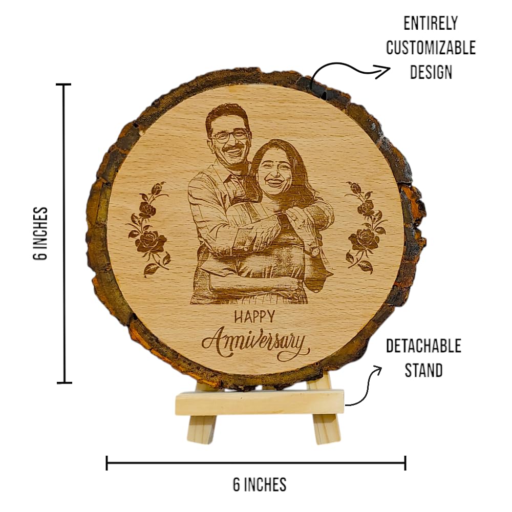 Shivansh Gifts Wooden Engrave Photo Frame Anniversary Gift s for Couple Customize Gift For Wife Husband (6 inch slice)