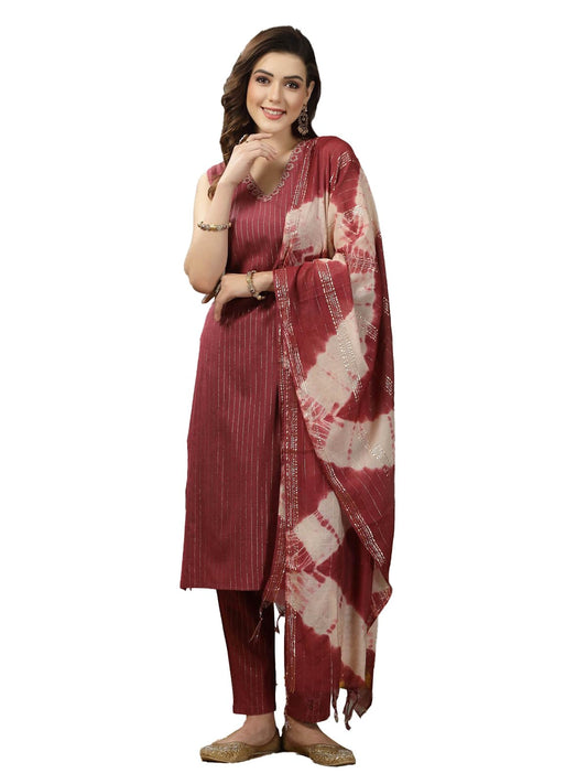 Stylum Women's Woven Designed Cotton Blend Straight Kurta Pant with Dupatta