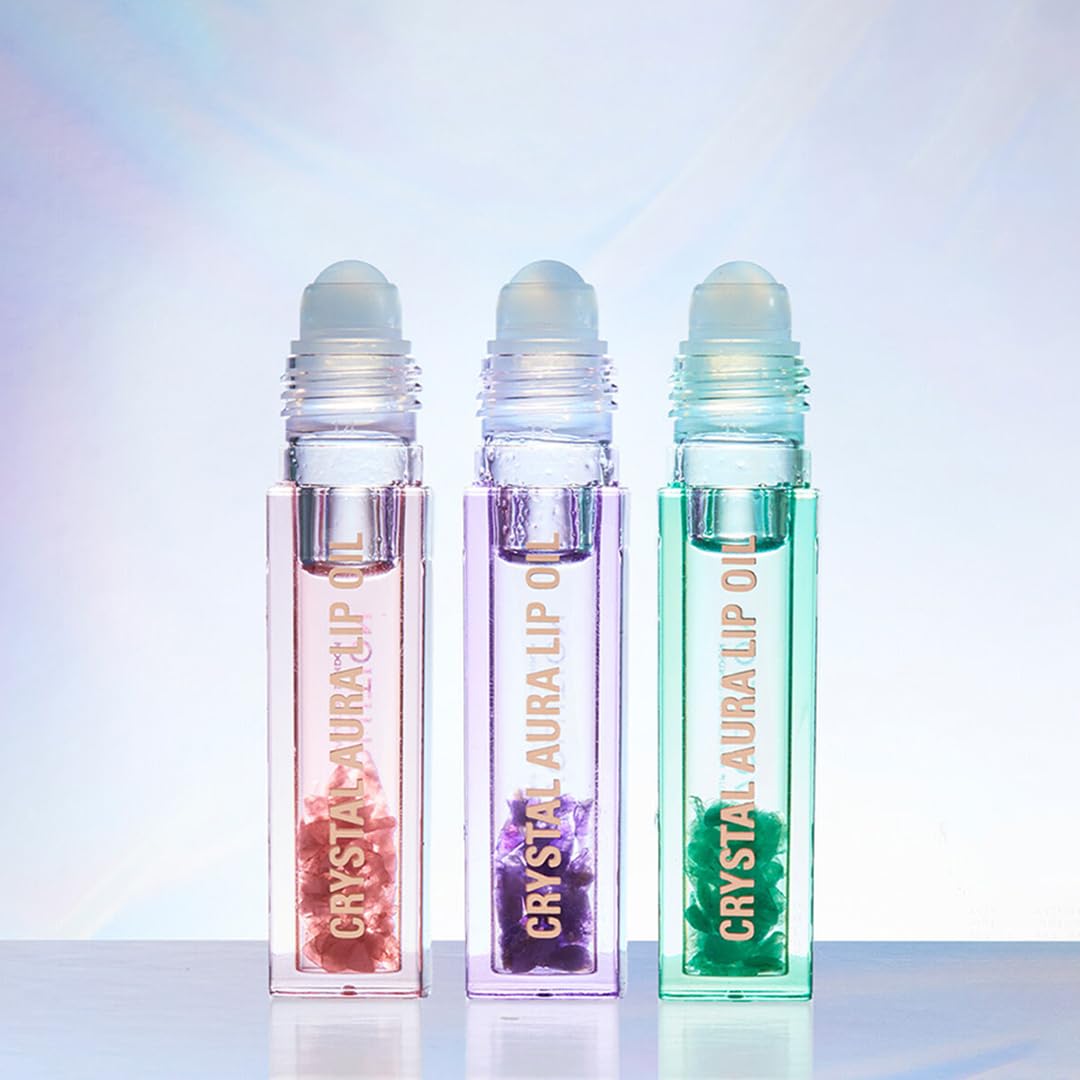 Makeup Revolution Crystal Aura Lip Oil Aventurine | Hydrating and conditioning formula |infused with hyaluronic acid and vitamin E oil |Clear high shine formula including pink crystals|2.5ml
