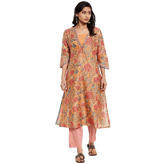 Fabindia Women Silk Printed Long Kurta Cotton_M Pink