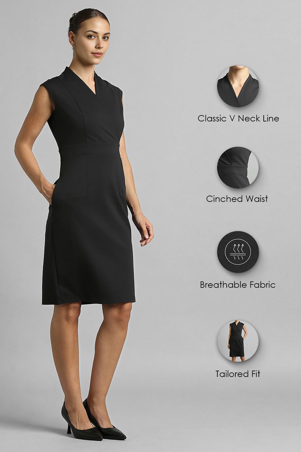 Van Heusen Women's Rayon Modern Above The Knee Dress (VWDRCRGF557183_Black