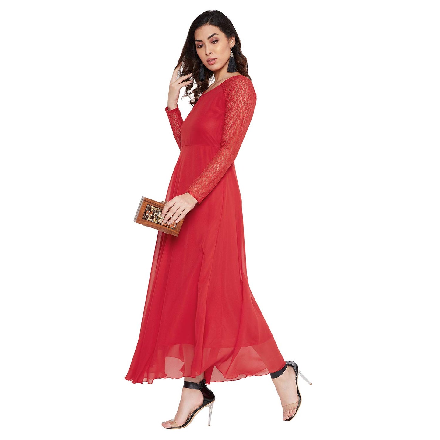 HELLO DESIGN Women Red Solid Fit & Flare Maxi Dress