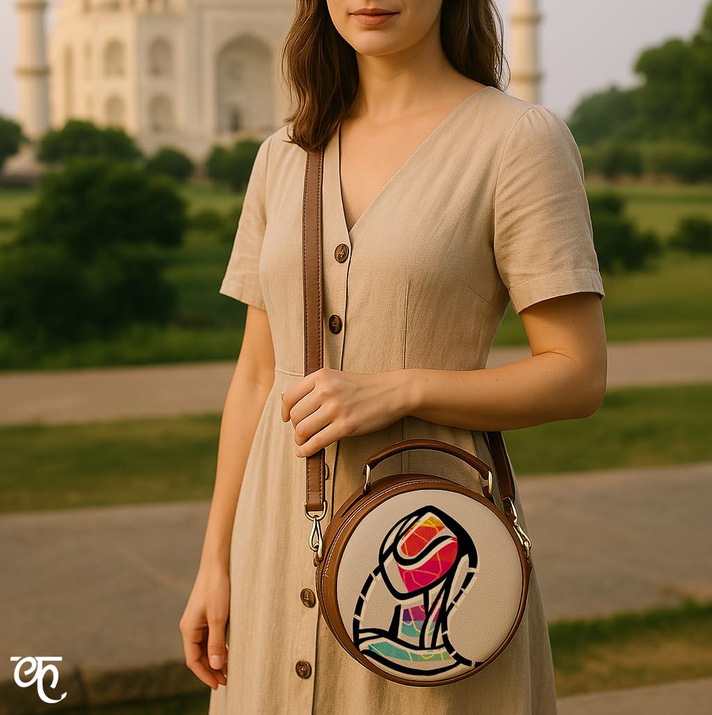 Kalankit Round Sling For Women | Girls Crossbody Bags | Side Bags With Adjustable Strap | Travel Box Sling Bags | Colourful Human
