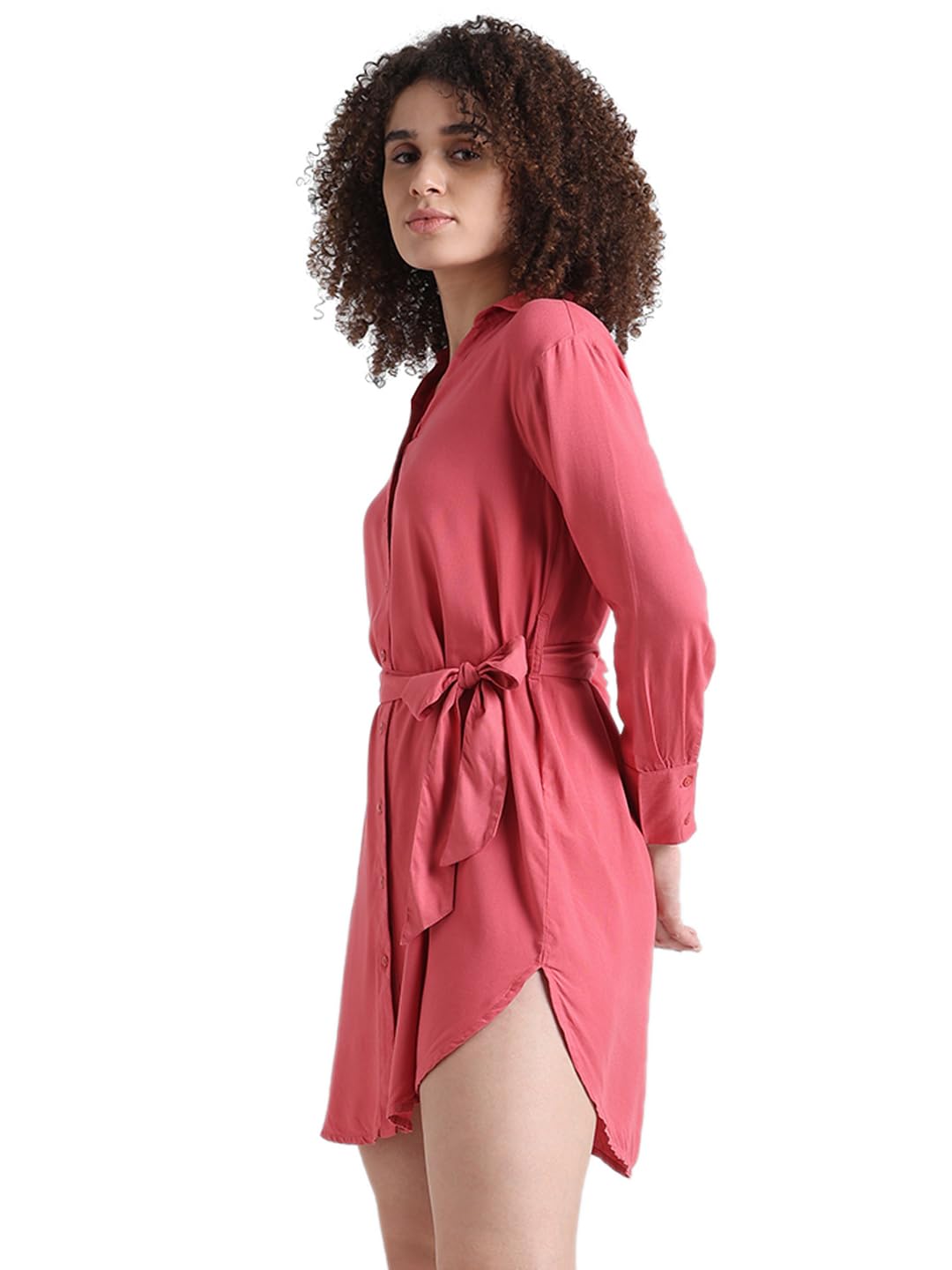 ONLY Women Solid Viscose Above Knee Pink Shirt Dress
