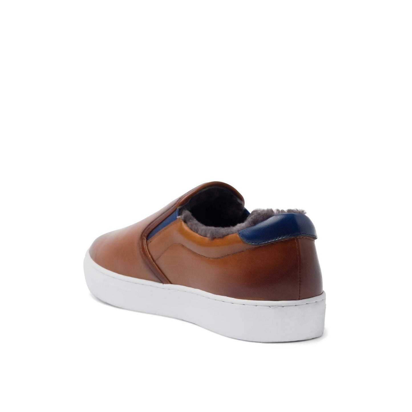 Costoso Italiano Salford Men's Tan Patina Leather Slip On Sneakers with Shearling Lining