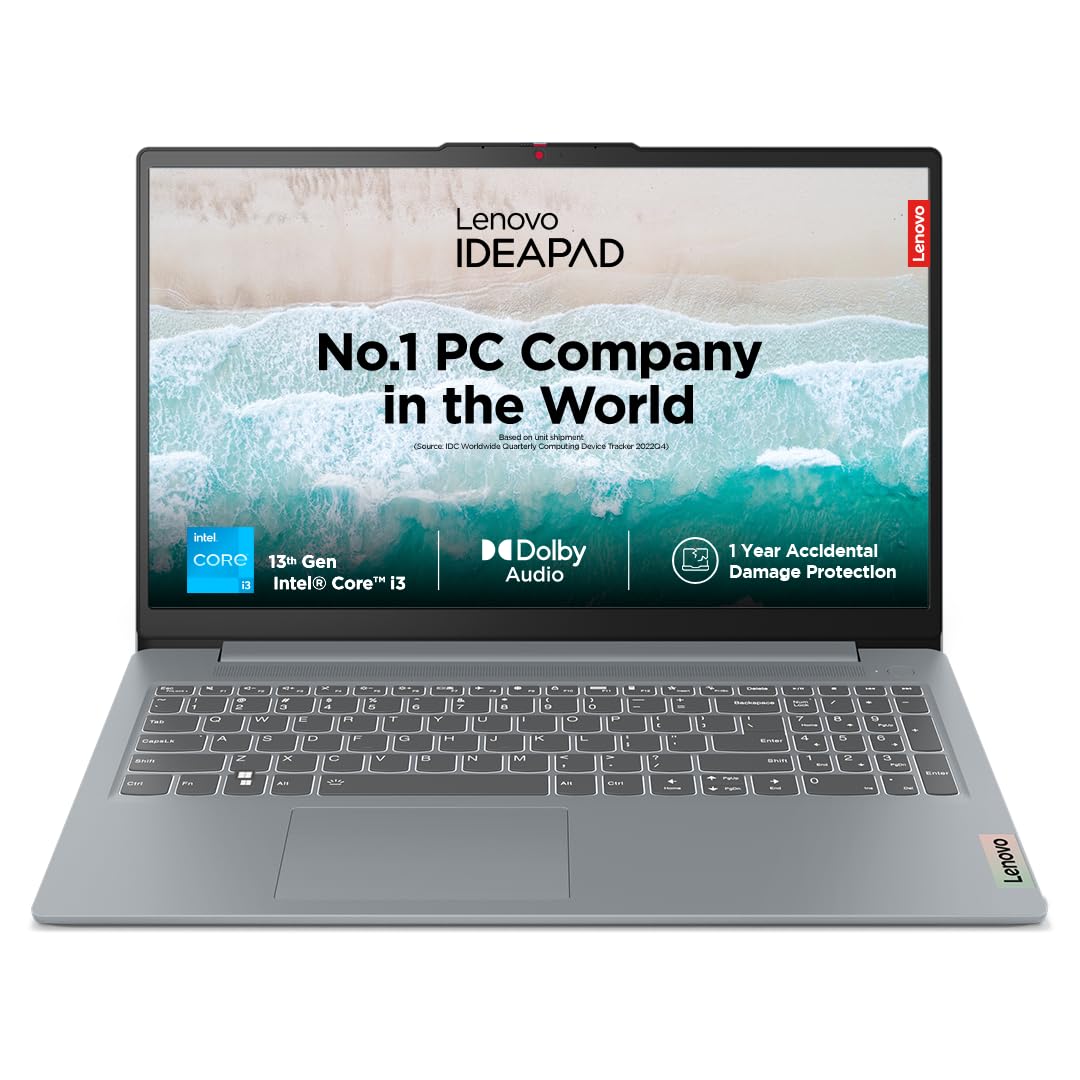 Lenovo Smartchoice IdeaPad Slim 3 13th Gen Intel Core i3-1315U 15.6 inch (39.6cm) FHD Laptop (8GB RAM/512GB SSD/Windows 11/Office Home 2024/Alexa Built-in/1Yr ADP Free/Grey/1.6Kg), 82X700F0IN