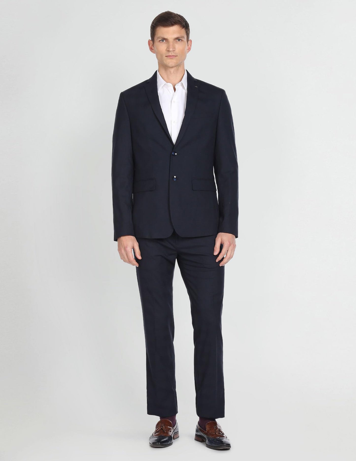 Arrow Men's Polyester Single Breasted Business Suit Pants Set (ARAFSU5522_Navy