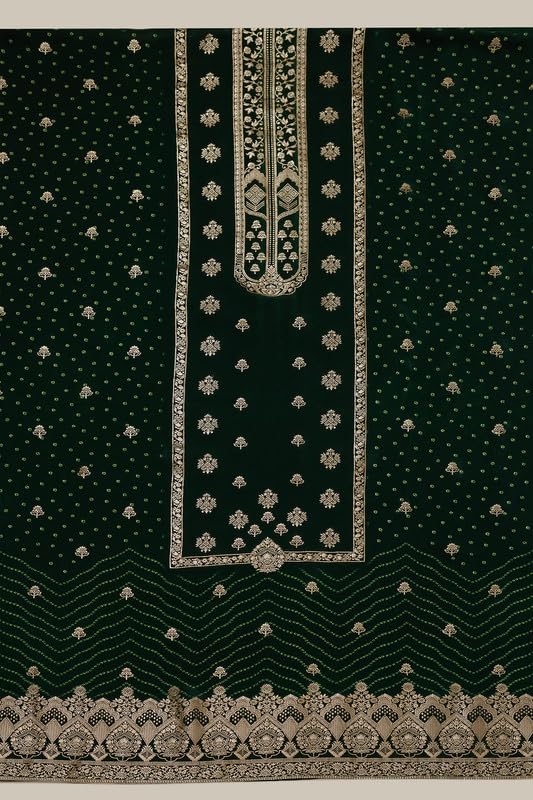 Soch Womens Green Crepe Bandhani Print Unstitch Dress Material